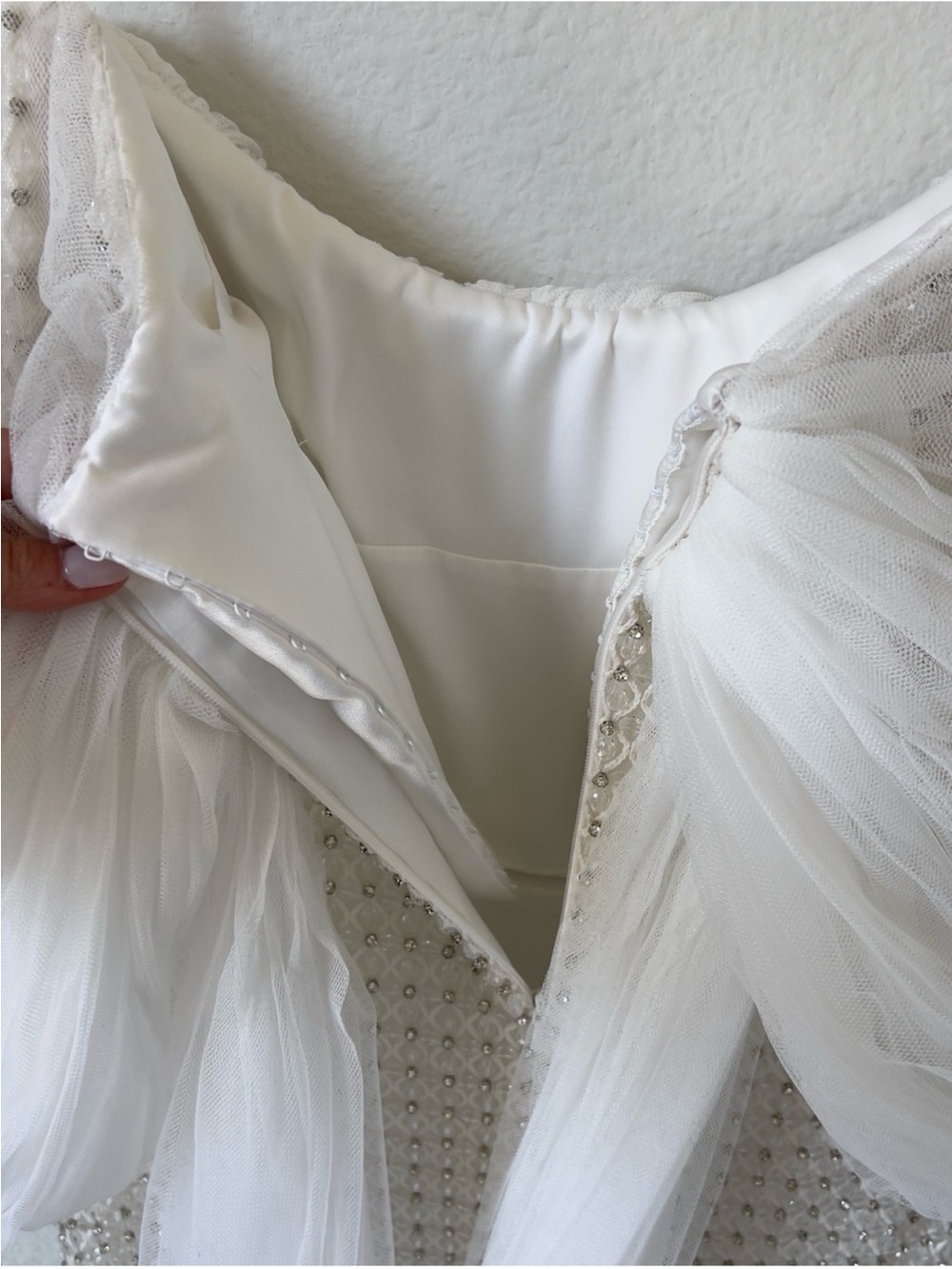 Anthropologie Costarellos Hemera Crystal-Beaded Sheath Wedding Gown Beaded Tulle - Picture 9 of 15